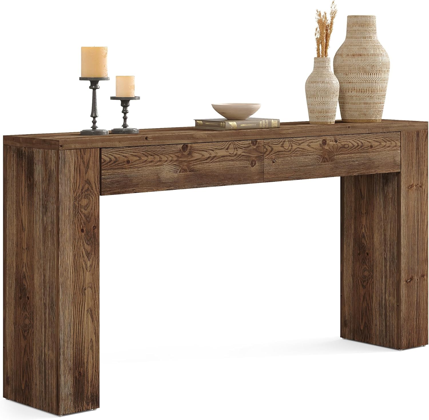 Tribesigns 63" Solid Wood Console Table, Large Entryway Table, Extra Long Sofa Table with 2 Drawers