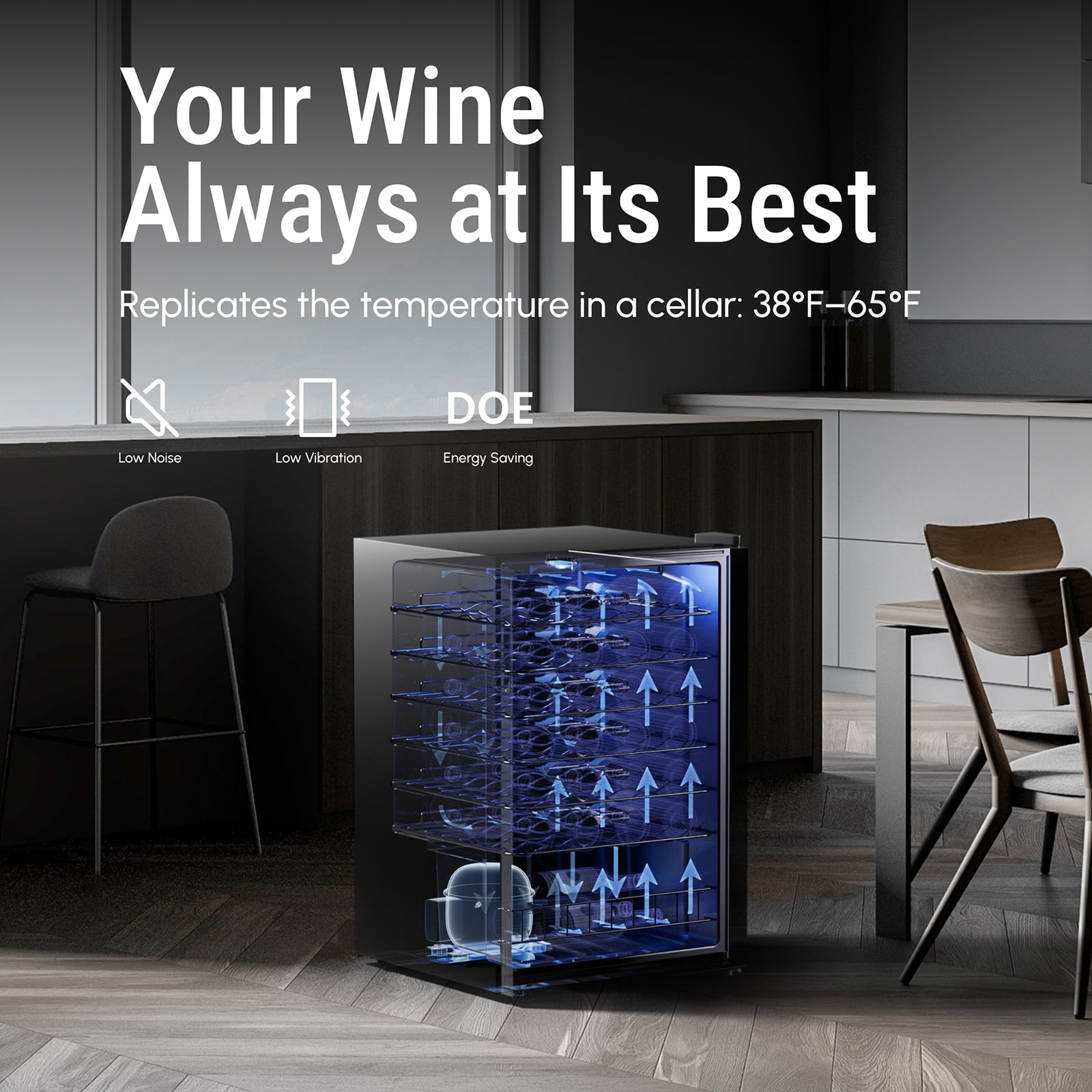 Yeego 46 Bottle Wine Cooler Refrigerator, 4.6 cu.ft. Wine Fridge with Double Glass Door for Home & Office, Black