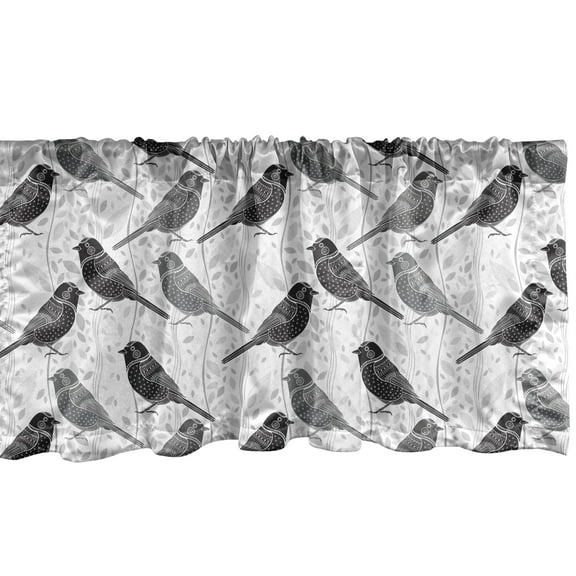 Ambesonne Grey Window Valance, Birds and Floral Patterns, 54" X 18", Grey White Black