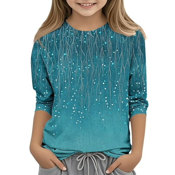 USSUMA Baby Clothes for Girls Crew Neck 3/4 Sleeve Floral Prints Summer and Spring Loose Tunic Cool T-Shirt Casual Blouse Tops Fashion Girls Shirts for Running Errands Blue 110 s