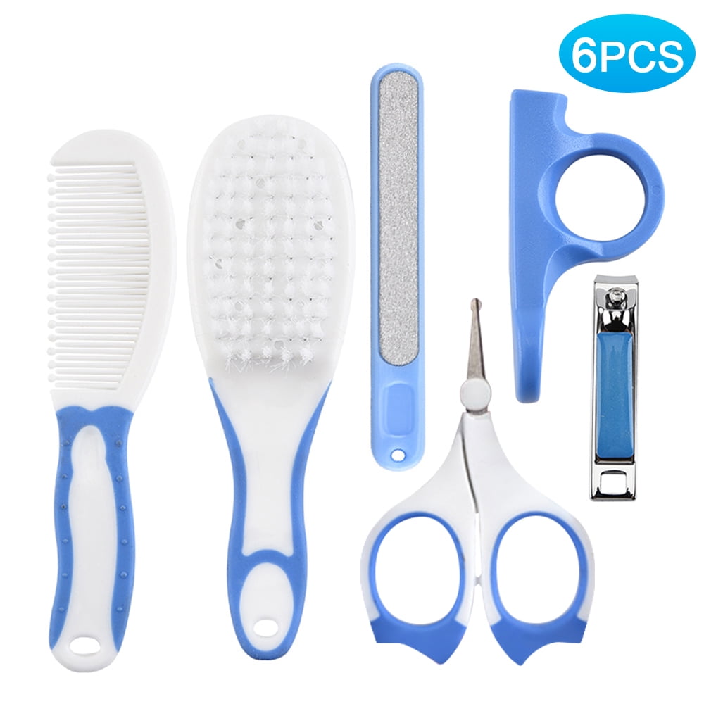 Baby Healthcare and Grooming Kit 6 PCS Hair Brush Comb Nail File Scissors Infant Shower Care Nursery Set