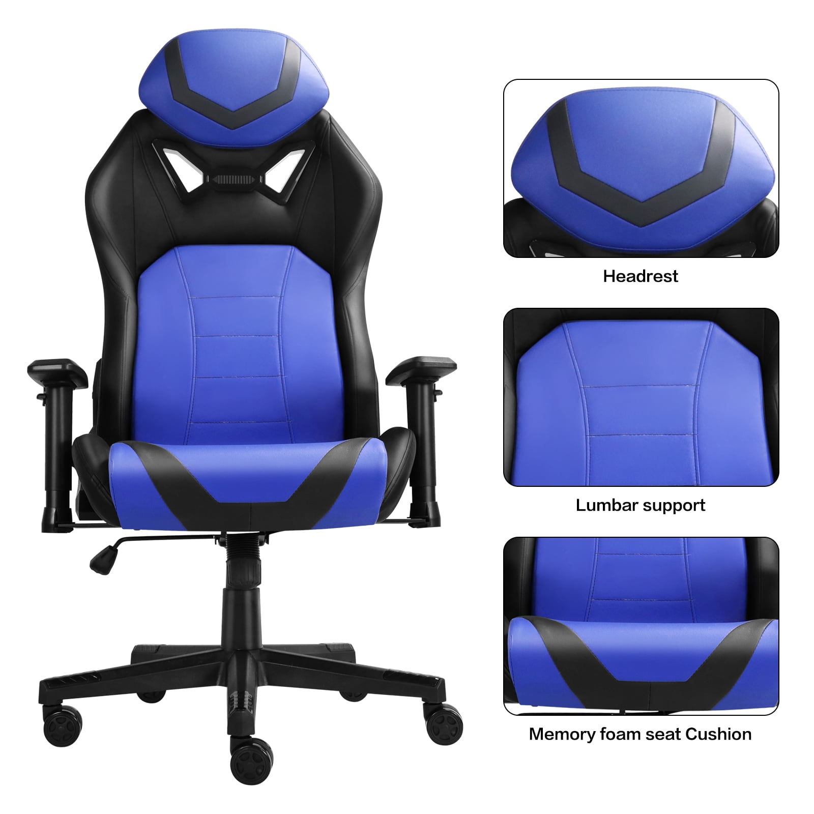 Ergonomic Gaming Chairs for Adults with High-Density Memory Foam | Swivel Comfortable Office Chair, Big and Tall Video Game Chair, High Back Computer Chair for Home, Office, Blue Black