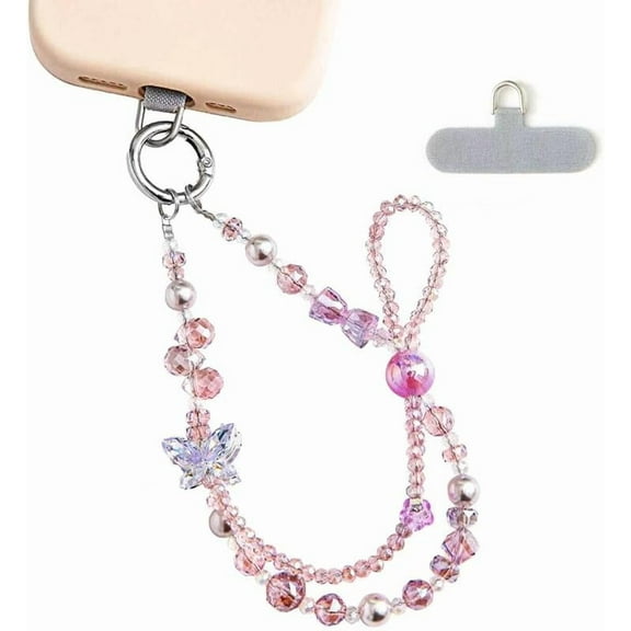 Phone Charm with Beaded Crystals, Anti-Theft Phone Strap, Hands-Free & Detachable Cellphone Lanyard, Cellphone Chain Wristlet with Tether Tab