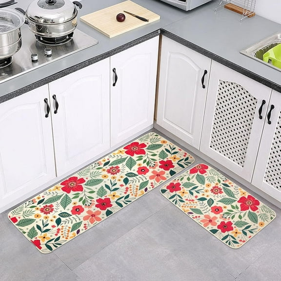 AMQTSLM Floral Kitchen Rugs for Floor, 2 Pieces Kitchen Mats for Floor, Washable Kitchen Accessories Decor Mat, Non-Slip Kitchen Floor Mats for Kitchen Bathroom Office