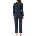 thumbnail image 3 of INSPIRE CHIC Womens Cotton Pajamas Ribbed Sleepwear Pullover Tops with Pants Lounge Sets with Pockets XS Navy, 3 of 6