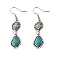thumbnail image 2 of Eosunjian 1 Pair Women Hanging Earrings Retro Anti-allergy Bohemian Style Flower Stone Shape Electroplated Faux Turquoise Ear Jewelry Prom Party Long Hook Earrings Blue, 2 of 12