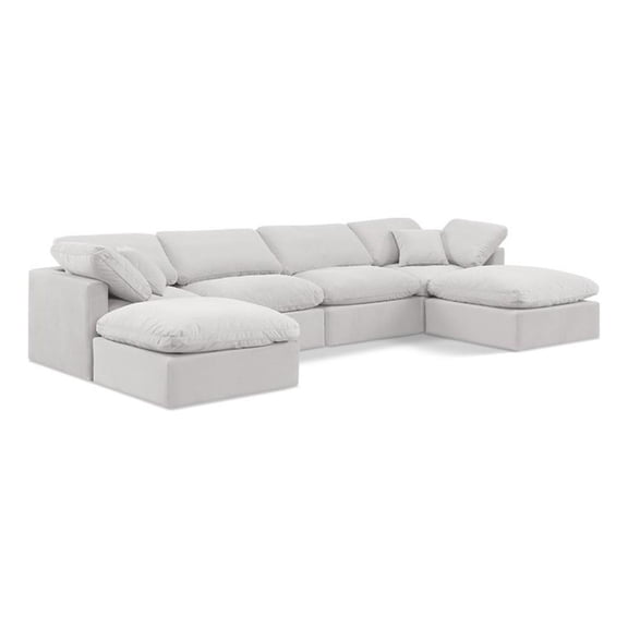 Maklaine Modern 129" Velvet U-Shaped Modular Sectional in Cream