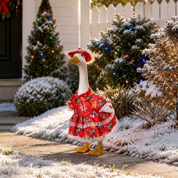 PiGOGI Christmas Snowflake Polka Dots Lace Dress Goose Costume Set for Porch Goose Outfit Holiday Outdoor Yard Decor (Goose Not Included)