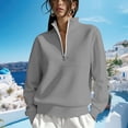 thumbnail image 2 of CFLVAEK Half Zip Sweatshirt for Women Solid Color Lapel Workout Sweatshirts Casual Long Sleeve Fall Pullovers Gray XL, 2 of 8