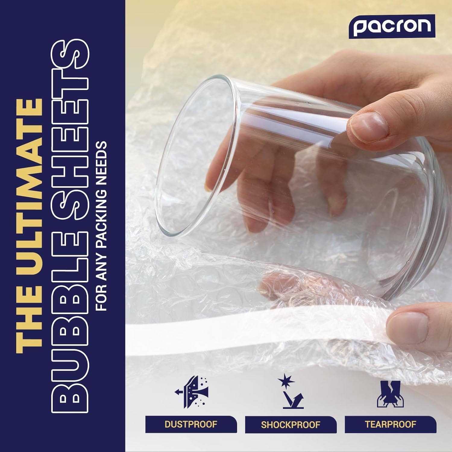 Pacron Bubble Wrap Sheets 12x12, 225-Count – Eco-Friendly No Tape Cushion Wrap for Shipping Fragile Items
