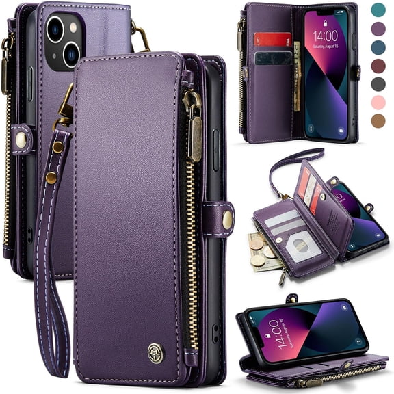 for iPhone 13 Pro Max Case, RFID Blocking iPhone 13 Pro Max Case Wallet Women Men with Card Holder, Zipper Magnetic Flip PU Leather Protective Cover for iPhone 13 Pro Max Phone Case, Purple