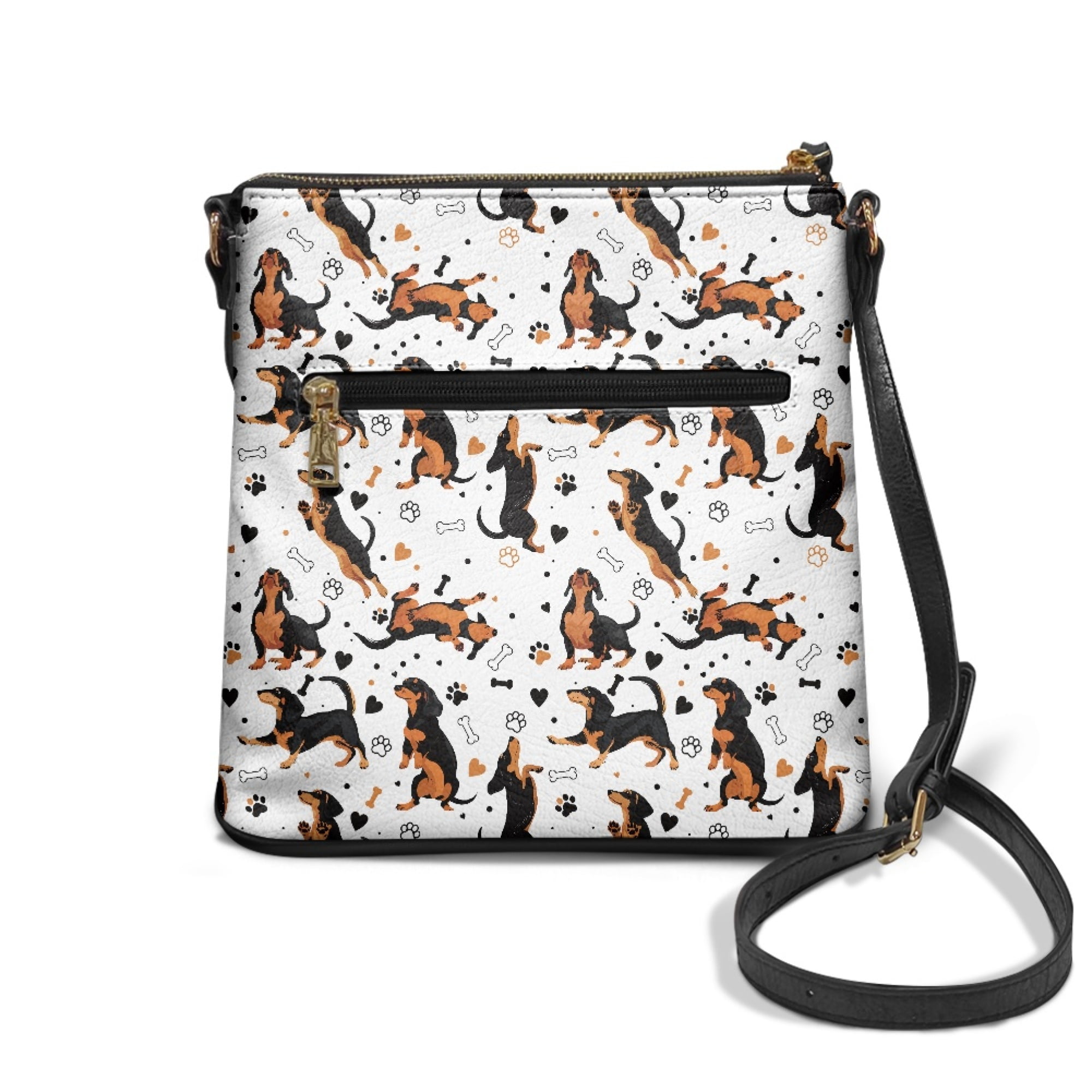 Kuiaobaty Dachshund Paw Print Crossbody bag for Women, Waterproof Vegan Leather Shoulder Handbag with Adjustable Strap, Roomy Multi Pockets Hobo Purse Crossbody for Travel