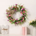 thumbnail image 3 of Corona de flores artificiales para puerta de primavera, para exteriores, de 40 cm, ligera, ideal para puerta de entrada, pared, sala de estar, decoración de bodas, guirnaldas de tulipanes de lino., 3 of 9