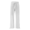thumbnail image 4 of Women's High Waist Wide Leg Pants Elastic Drawstring Flowy Trousers (White L), 4 of 4