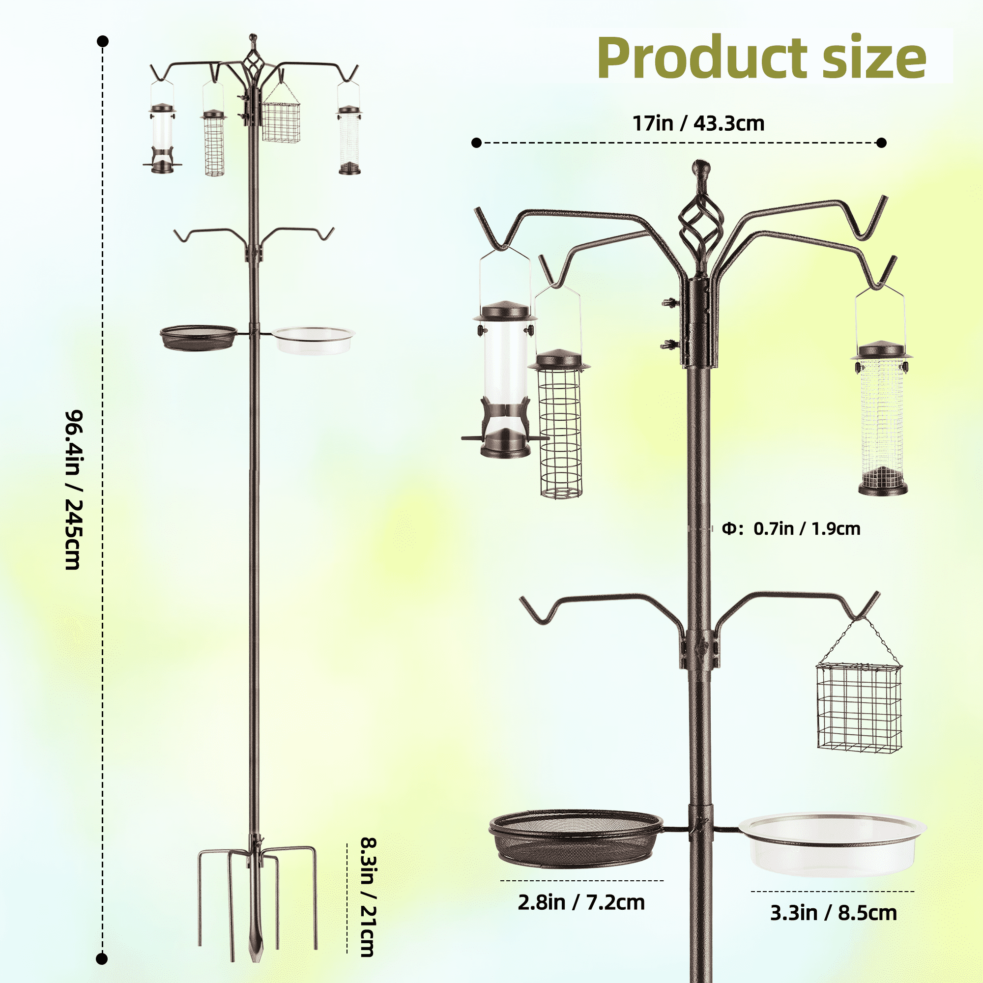 Urban Deco 96.4 Inch Bird Feeding Station Kit Wild Bird Feeder Hanging Planter Hanger Multi Feeder Hanging with Metal Suet Feeder Bird Bath for Attracting Wild Birds
