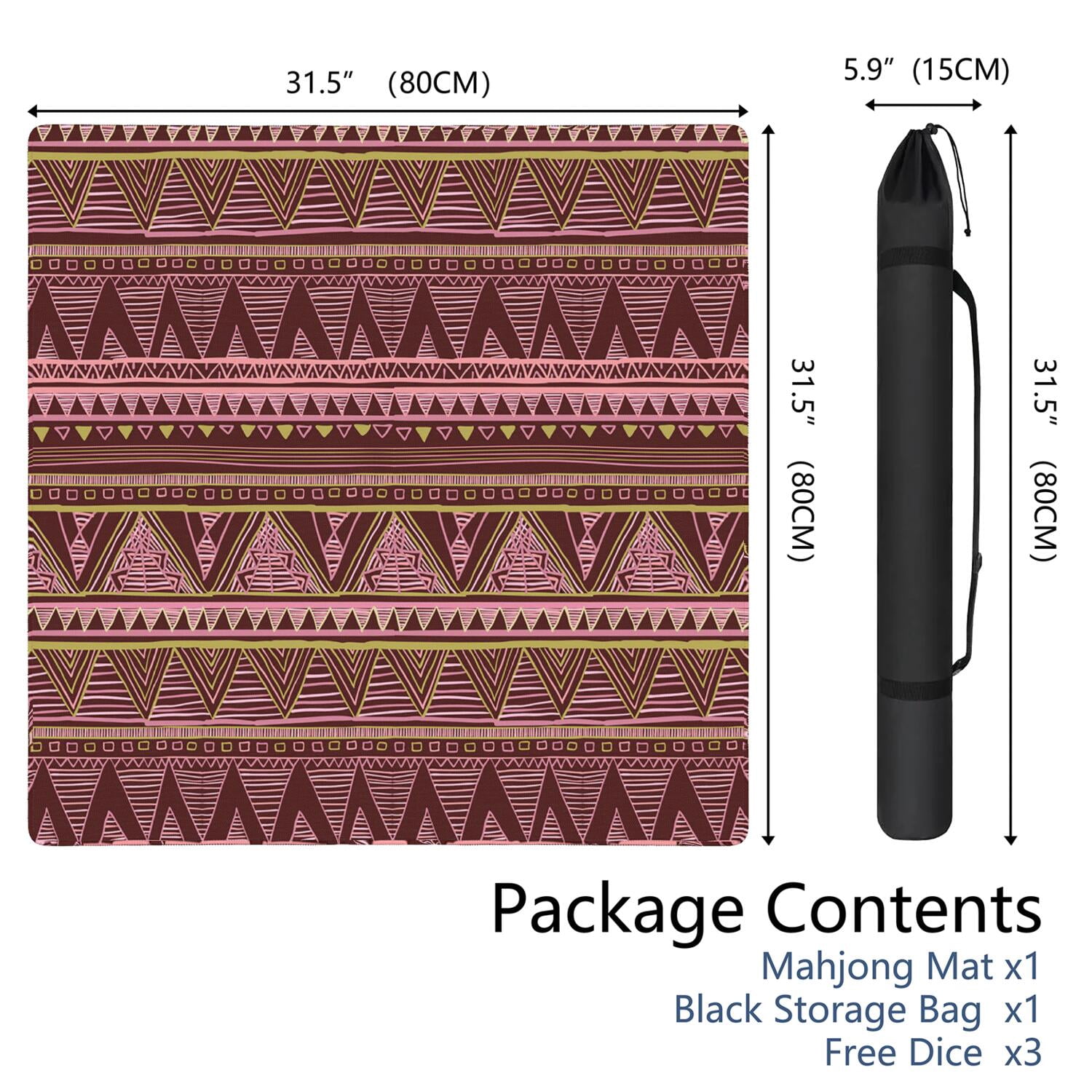Square Bohemian Pattern Mahjong Mat 31.5 Inches Made of Premium Rubber with Anti-Slip Non-Slip Properties and Noise Reduction for Card Games
