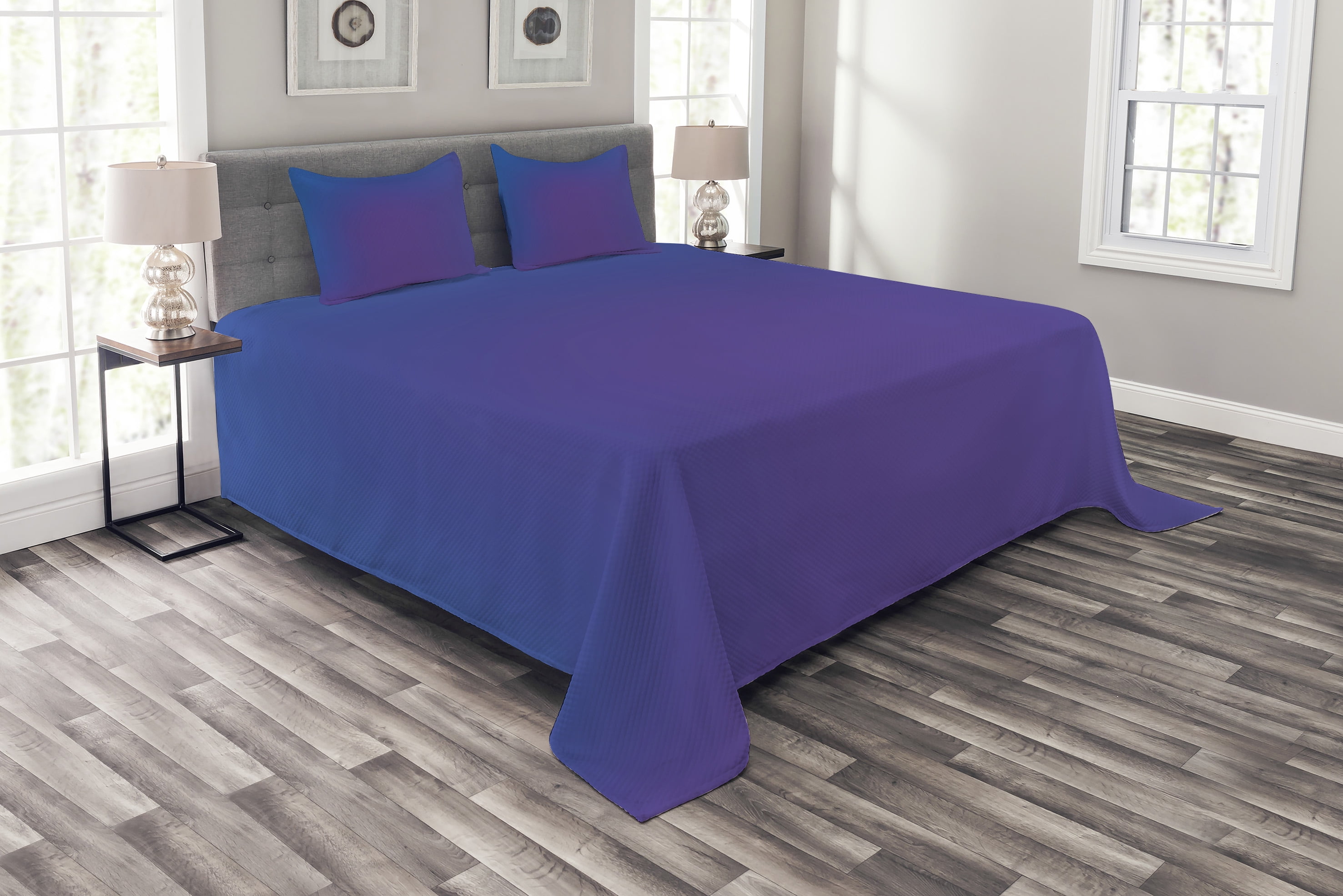 Indigo Bedspread Set Queen Size, Ombre Vivid Colored Image with Purple