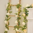 thumbnail image 3 of 3FT Artificial Eucalyptus Garland with Flowers, Rose Vine Flower Garland with 3.Ft String Lights, Silk White Rose Garland Faux Floral Garland for Table, Wedding, Wall Decor, 3 of 5