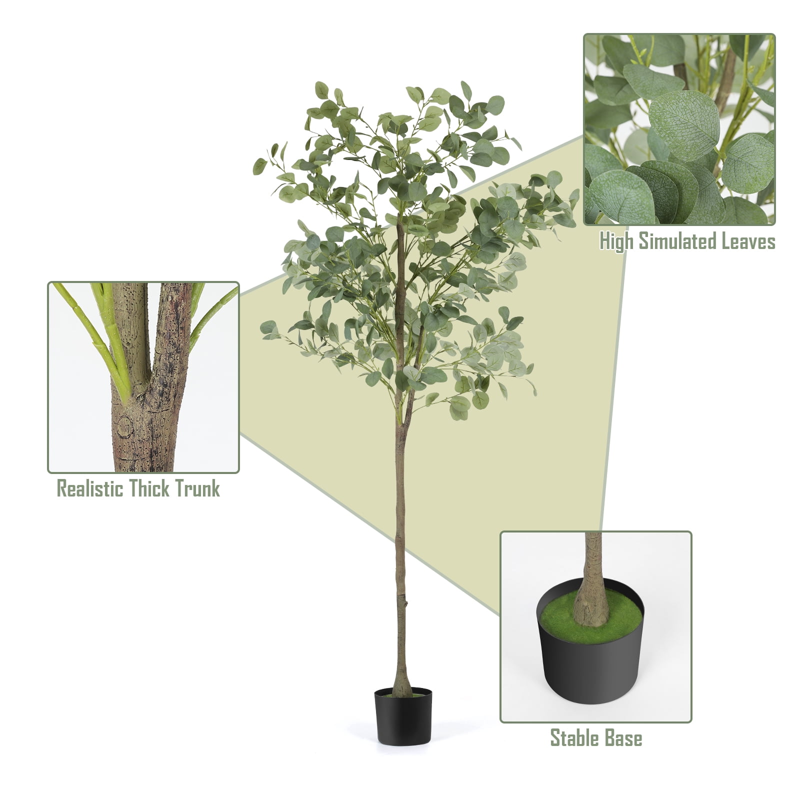 Indoor Faux Artificial Eucalyptus Tree, 6ft