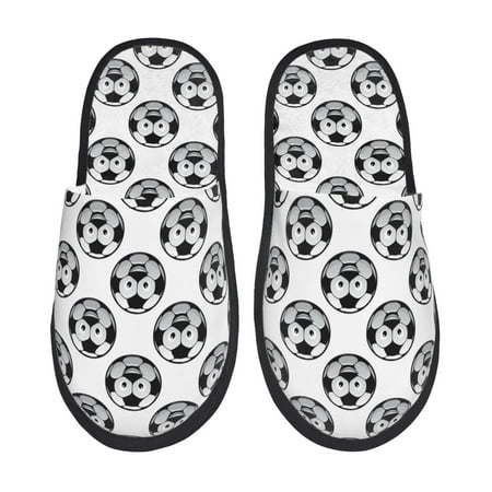 

Fuzoiu Happy Soccer Print Unisex Furry Slippers Plush Indoor Shoes Trendy House Slippers Anti-Skid EVA Sole House Shoes for Home Office and Travel -Medium