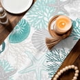 thumbnail image 3 of Teal Green Coastal Table Runner 72 Inches, Grey Beige Teal Coral Starfish Conch Bed Runner Dresser Scarves Tabletop for Indoor Outdoor Parties/Ceremony/Banquet, 16" x 72", 3 of 9