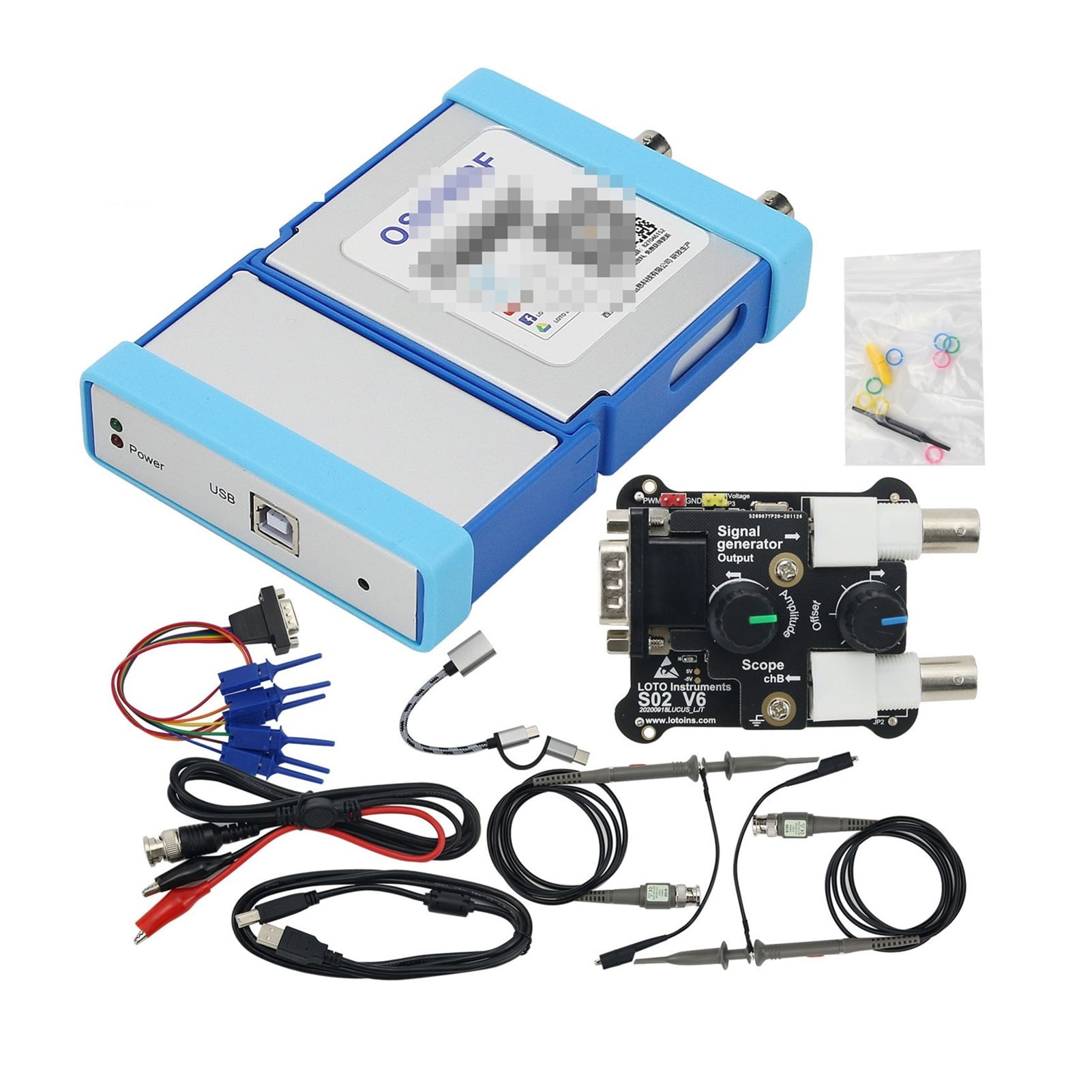 3 In 1 USB PC Virtual Digital Oscilloscope 2CH 20M Bandwidth 50MSa/s + 13MHz Signal Generator + 4CH Logic Analyzer