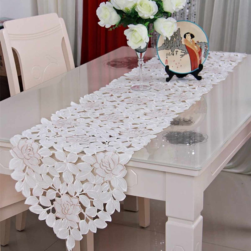 Table Runners Embroidered Rose Flower Cutwork Fabric Lace Wedding Tablecloths 