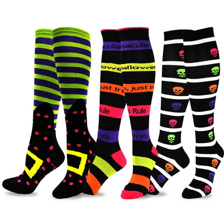 TeeHee Novelty Halloween Knee High Socks for Women 3-Pack (Wicked ...