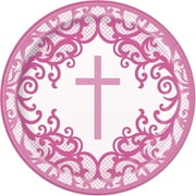 Fancy Pink Cross 8 Ct 7" Dessert Cake Plates Baptism Confirmation Church