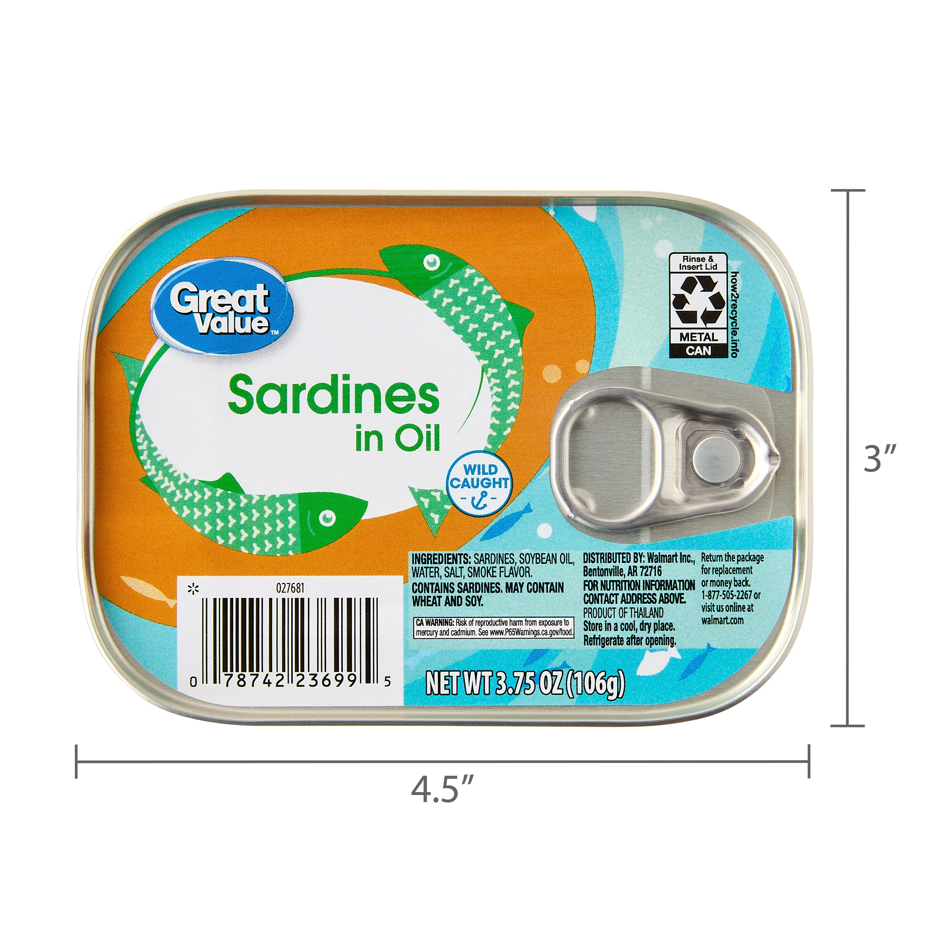 Great Value Sardines in Oil, 3.75 oz