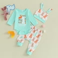 thumbnail image 2 of Bagilaanoe 3pcs Newborn Holiday Outfits Baby Boy Girl Pants Set Long Sleeve Romper Tops + Leggings + Hat 3M 6M 12M 18M Infant Casual Clothes, 2 of 9