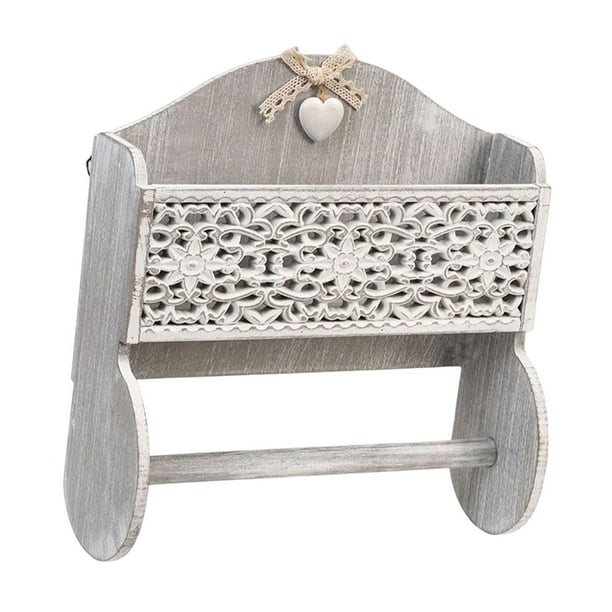 Porta Papel Higiénico Soporte para Rollos de Papel Estante Superior Organizador de Madera Dispensador de Toallas con Diseño Retro Adecuado para