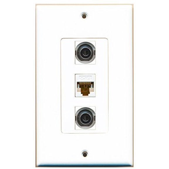 RiteAV - 2 Port 3.5mm and 1 Port Cat6 Ethernet White Decorative Wall Plate Decorative
