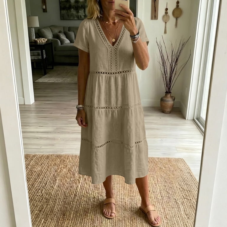 mid size midi dress Yuxingfu Midi Dresses for Women Mid-Length Plus Size Womens Dress Short Sleeve Solid Color Casual Summer Blue #1 XXL, Women's, Size: 2XL
