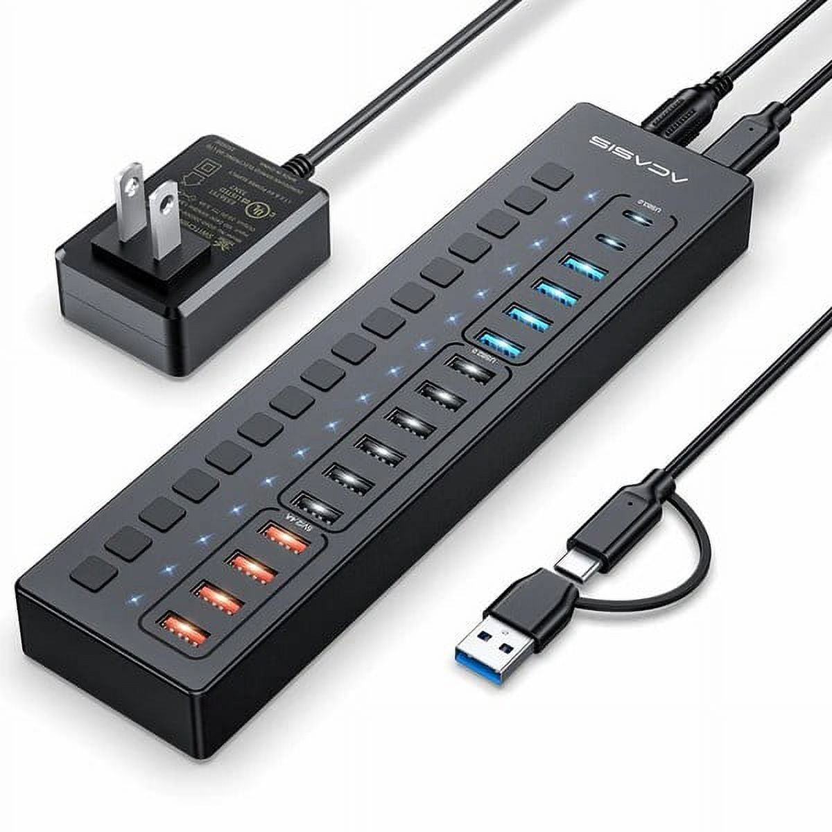 ACASIS 16-Port USB Hub with Power Switch, 4 Charging Ports, 2 USB-C 3.0, 4 USB-A 3.0, 6 USB 2.0