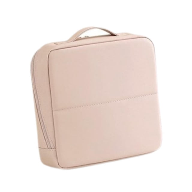 Neceser de maquillaje de pie, organizador de maquillaje de viaje con asa, impermeable y multiusos. rosa claro