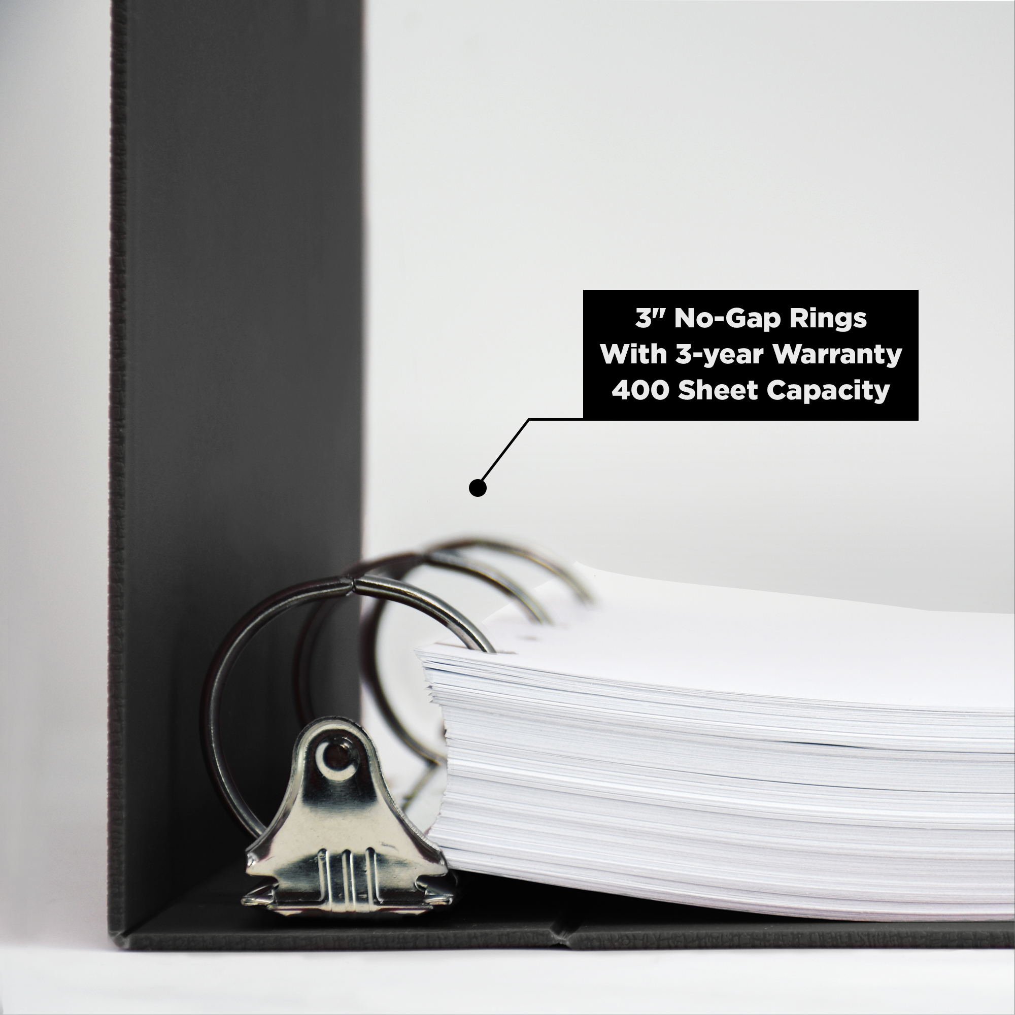 Carstens 3-Inch Heavy Duty 3-Ring Binder - Top Opening, Black