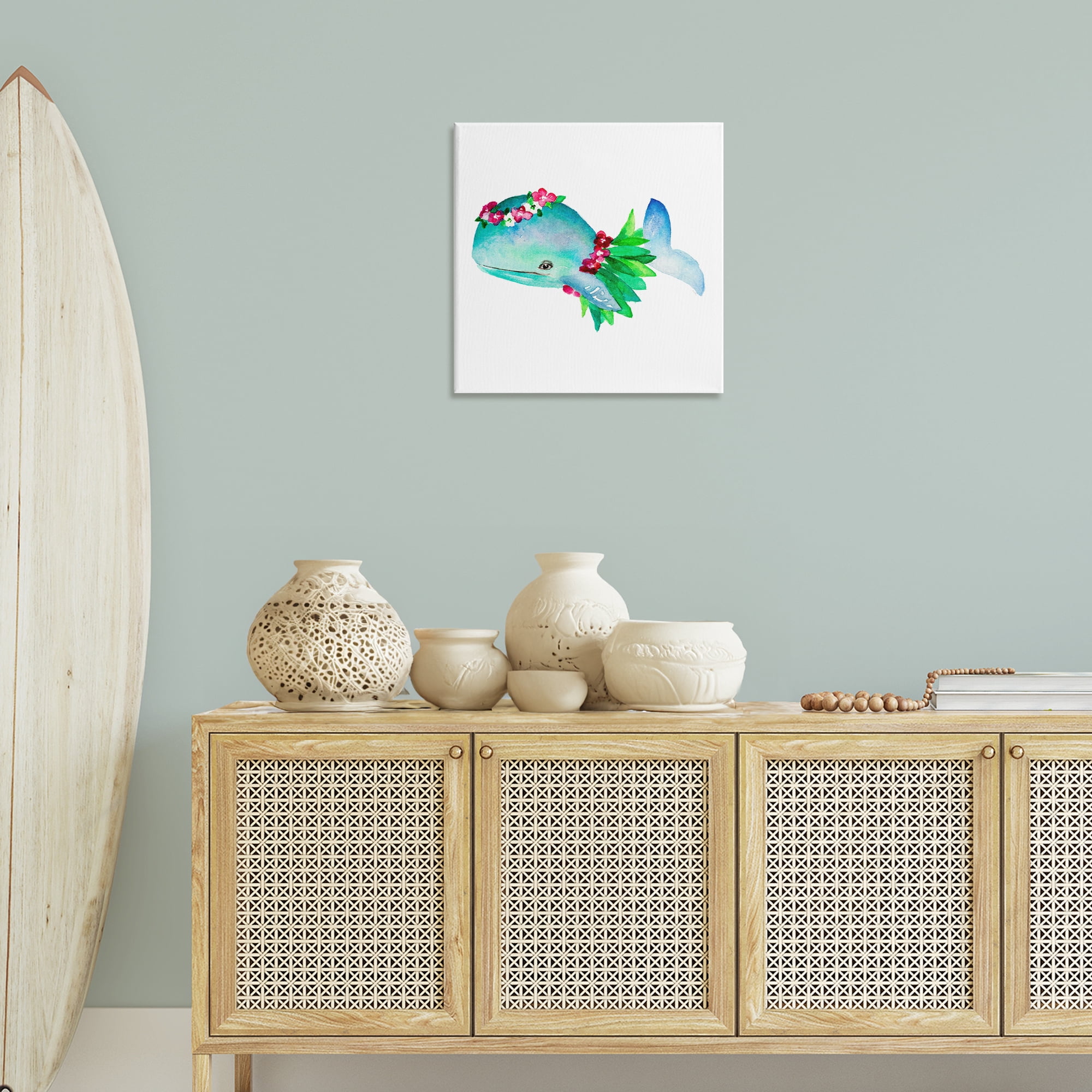 Stupell Industries Hula Skirt Whale Novelty Painting Gallery Wrapped Canvas Art Print Wall Art, 24 x 24