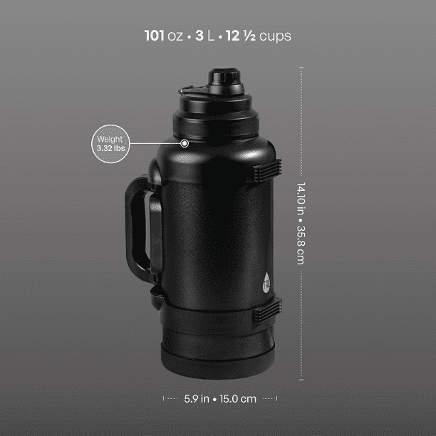 TAL 3 Liter Stainless Steel Zeus Black Water Bottle with Leak