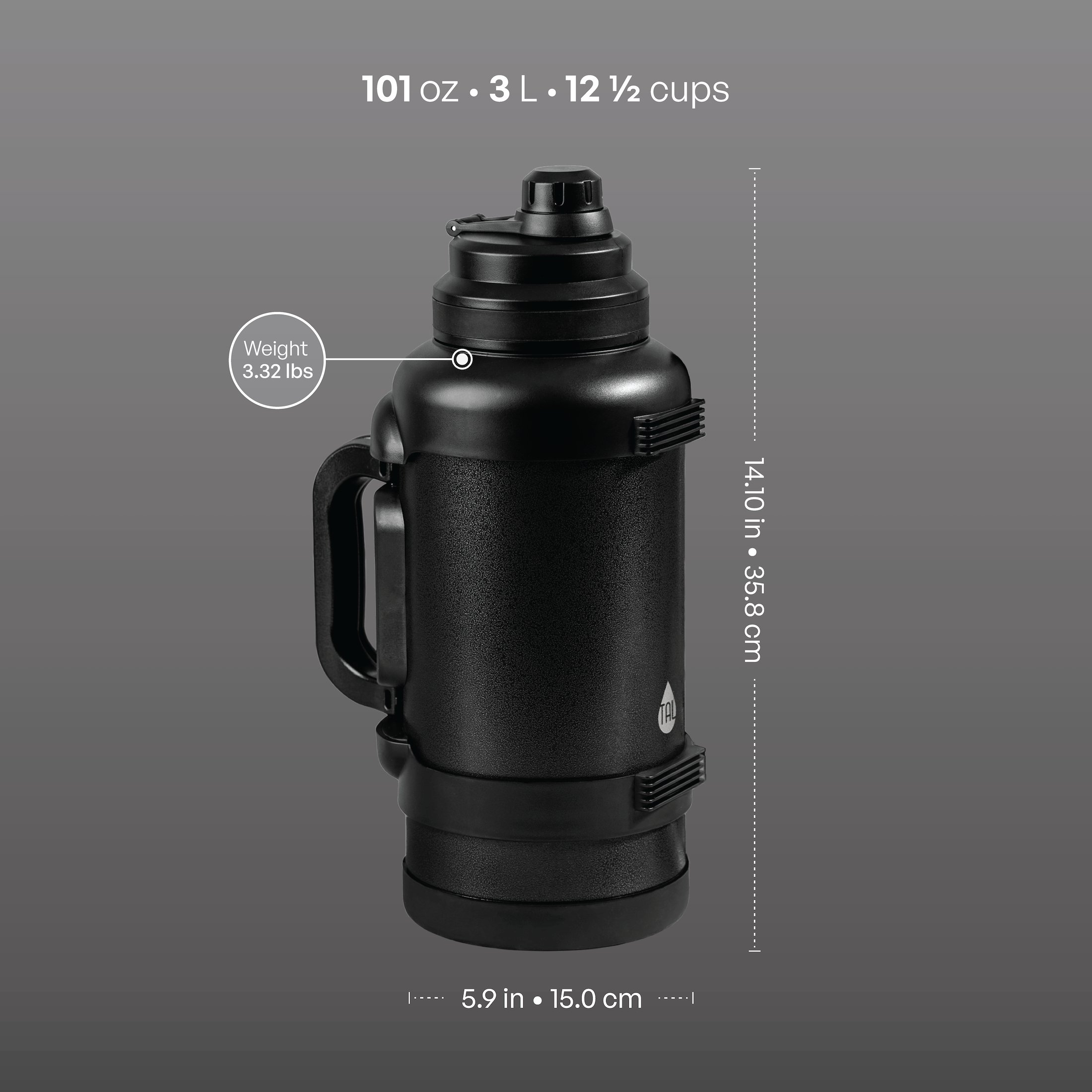 TAL Zeus 3-Liter Stainless Steel Water Bottle, Black photo 5