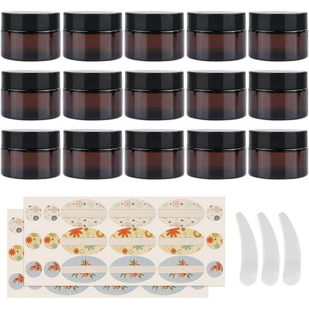 Bekith 15 Pack Amber Glass Jars With Black Lids – 9 Ounce, Airtight, Wide Mouth, For Crafts, Food & Storage