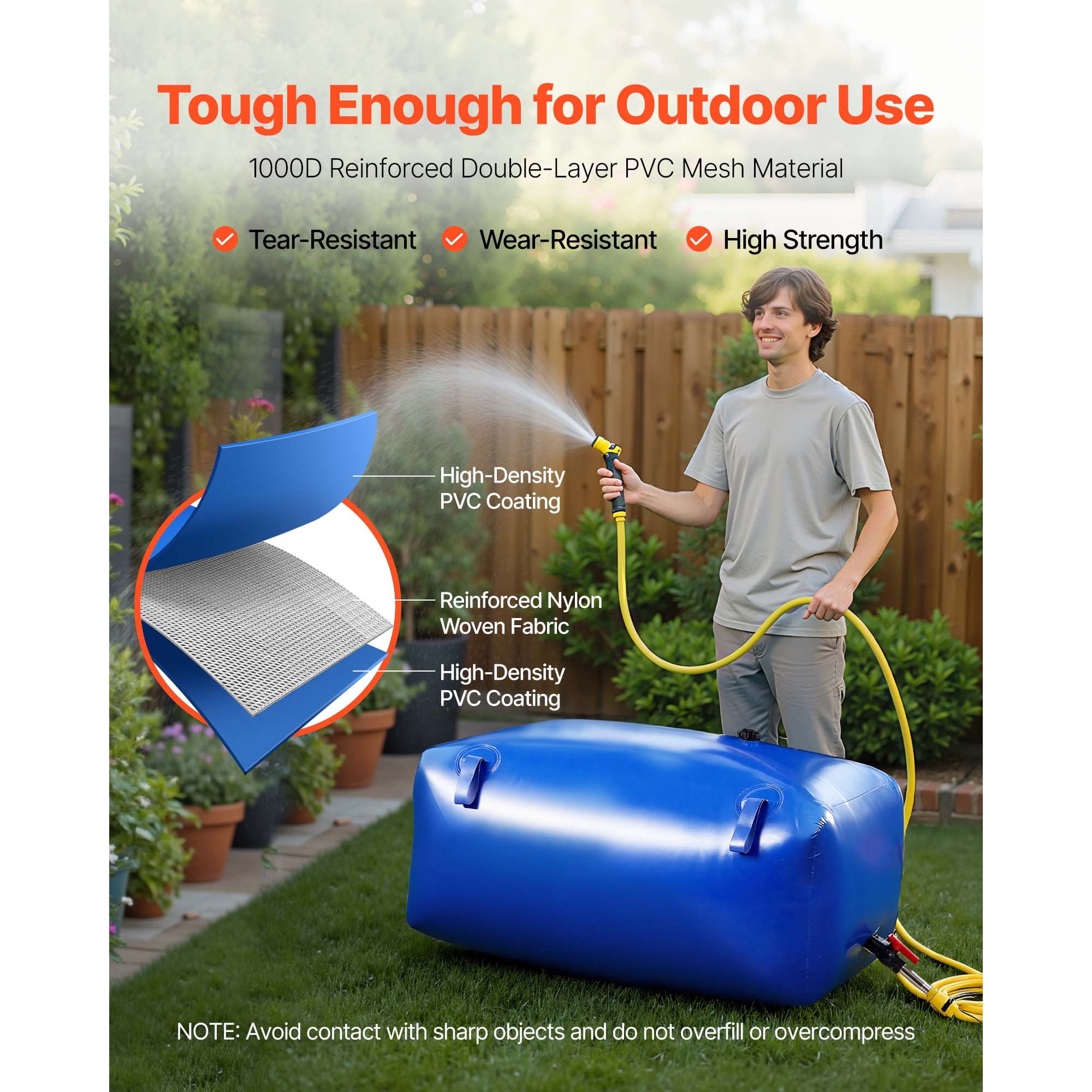 KFFKFF 63.4 Gallon Portable Water Storage Bladder, Collapsible PVC Water Container, Durable and Leak-Resistant Tank for Emergency, RV, Truck, and Outdoor Applications