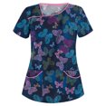 thumbnail image 2 of Hauts d'Été pour Femmes Mode Imprimé Animal Manches Courtes Col Chemise de Travail Chemises pour Femmes Bleu TG, 2 of 3