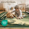 thumbnail image 4 of ODIKA 2'x3' Washable Throw Rug Non-Slip, Low Profile, Flatwoven, Easy Care Green Vintage Fish Forest Design Rustic Fishing Scene with Mountain Border for Hallway, Study Room, 4 of 7