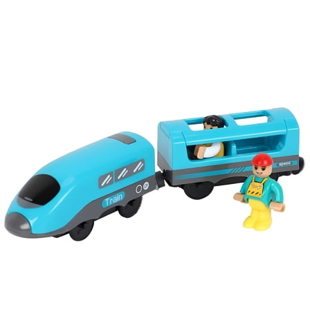 BESTSKY Electric Train Toys for Toddlers - Railway Locomotive Compatible with Wooden Train Track | Battery Operated Powerful Magnetic Motorized Rail,Light blue