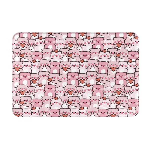Balery Kawaii Pig Felpudo de franela, resistente a las manchas y a la decoloración, para uso interior y exterior, fácil de limpiar, 40 x 60 cm