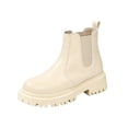 thumbnail image 2 of EKVAHL Women's Chunky Platform Chelsea Boots Lug Sole Slip‑On Ankle Booties Round Toe Waterproof Fall Winter Short Boots Beige, 2 of 6