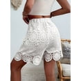 thumbnail image 4 of Women Lace Shorts Elastic Waisted Flower Silk Shorts with Lace Trim Floral Pettipants White S, 4 of 10