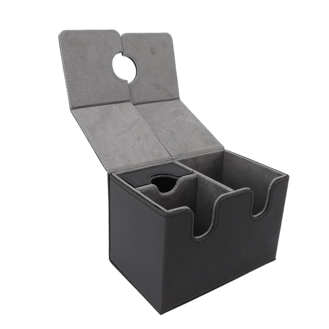 Magnetic Card Deck Box, Versatile Removable Tray Design PU Leather Construction Card Storage Organizer for CCG Collectible CardsBlack Gray 200 Cards