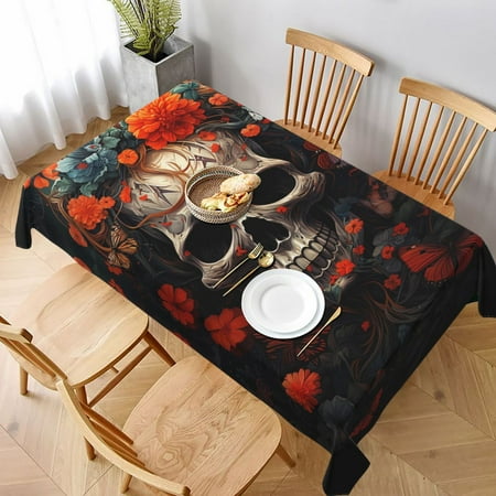 

Table Cloth Rectangle Table Vintage Butterfly Flower Skull Tablecloth 60 x 90 Inch Wrinkle Resistant Decorative Fabric Table Cover for Dining Party Indoor Outdoor